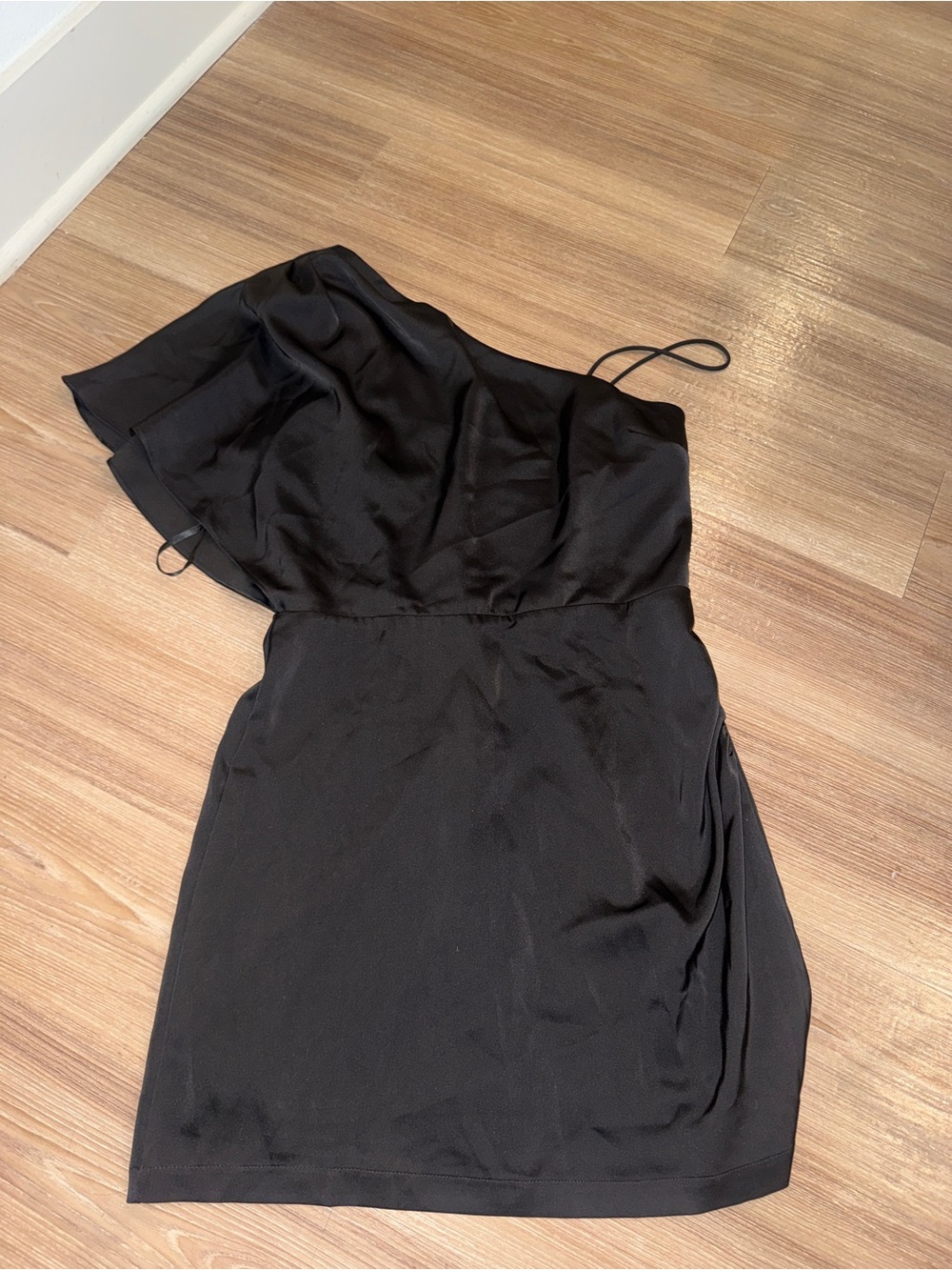 TCEC Black One-Shoulder Draped Cocktail Dress